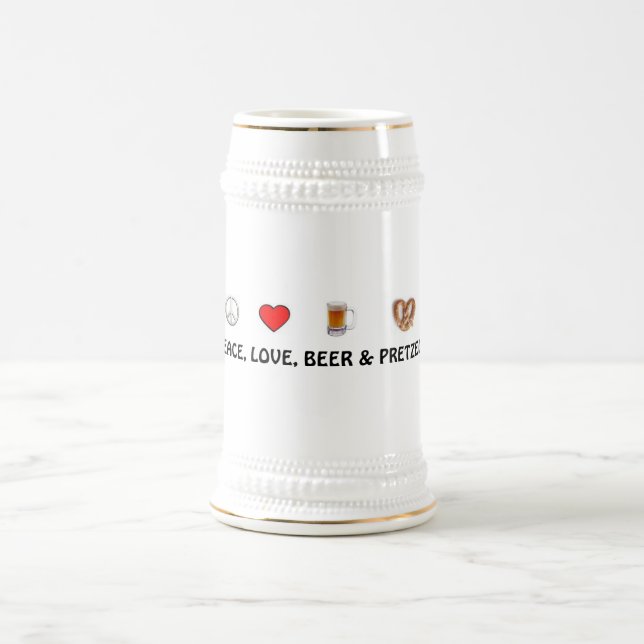 Jarra De Cerveza Paz, amor, cerveza y pretzeles Stein (Centro)