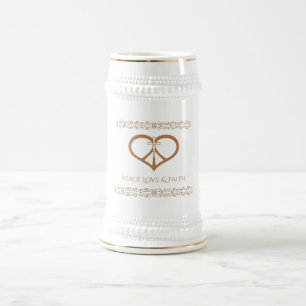 Jarra De Cerveza Paz, amor y fe