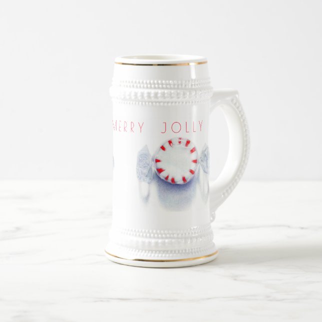 Jarra De Cerveza PEPPERMINT CANDY "FELIZ MERRY JOLLY" Stein (Anverso derecho)