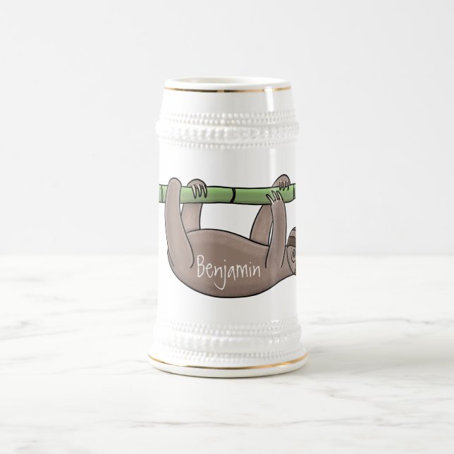 Jarra De Cerveza Pereza sonriente suave en el ilustracion personali (Centro)