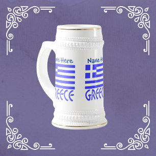Jarra De Cerveza Personalización azul de la bandera griega de Greci