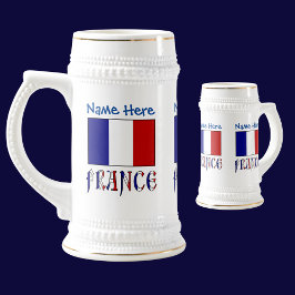 Jarra De Cerveza Personalización azul de la bandera y Francia Franc