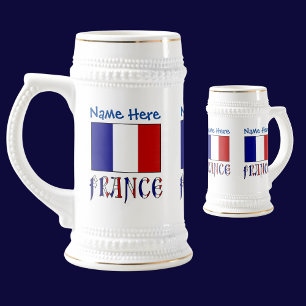 Jarra De Cerveza Personalización azul de la bandera y Francia Franc