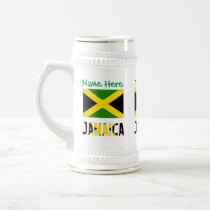 Jarra De Cerveza Personalización verde de la bandera jamaicana 
