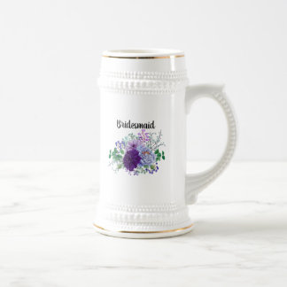 Jarra De Cerveza Personalizada floral con nombre de dama de honor