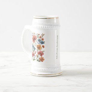 Jarra De Cerveza Personalizada Vintage Botanical Poppies