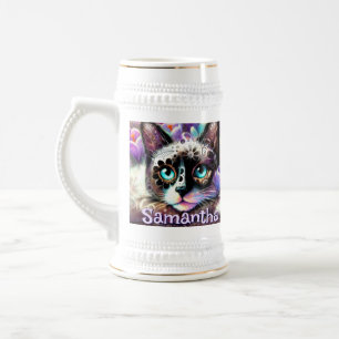 Jarra De Cerveza Personalizado crocus floral de gato blanco gitano 