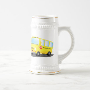 Jarra De Cerveza Personalizado de autobús escolar alegre y amarillo