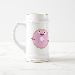 Jarra De Cerveza Personalizado de donut rosa alegre y brillante