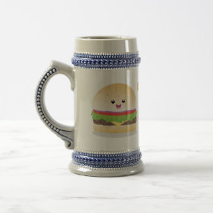 Jarra De Cerveza Personalizado de hamburguesa kawaii feliz