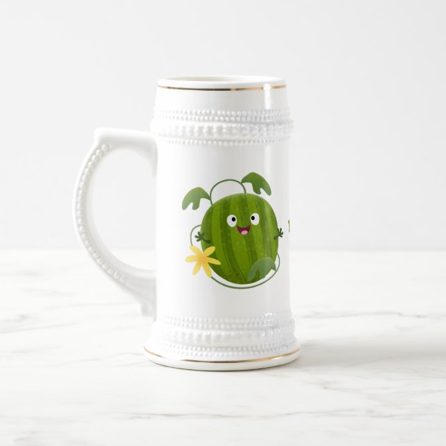 Jarra De Cerveza Personalizado de la sandía sonriente alegre (Izquierda)