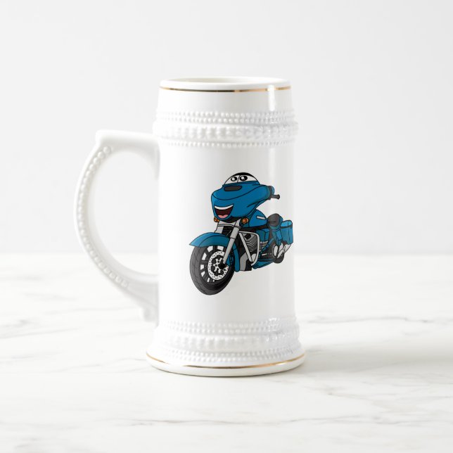 Jarra De Cerveza Personalizado de moto azul feliz (Izquierda)