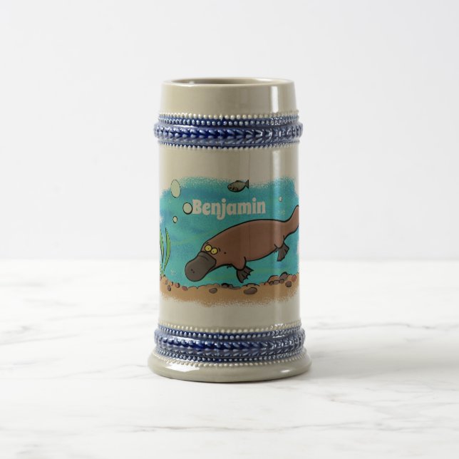 Jarra De Cerveza Personalizado de natación de Platypus Cute (Centro)