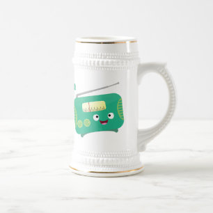 Jarra De Cerveza Personalizado de radio retro alegre y gracioso