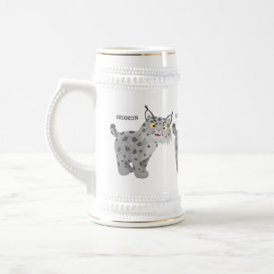 Jarra De Cerveza Personalizado del lince del bobcat medio