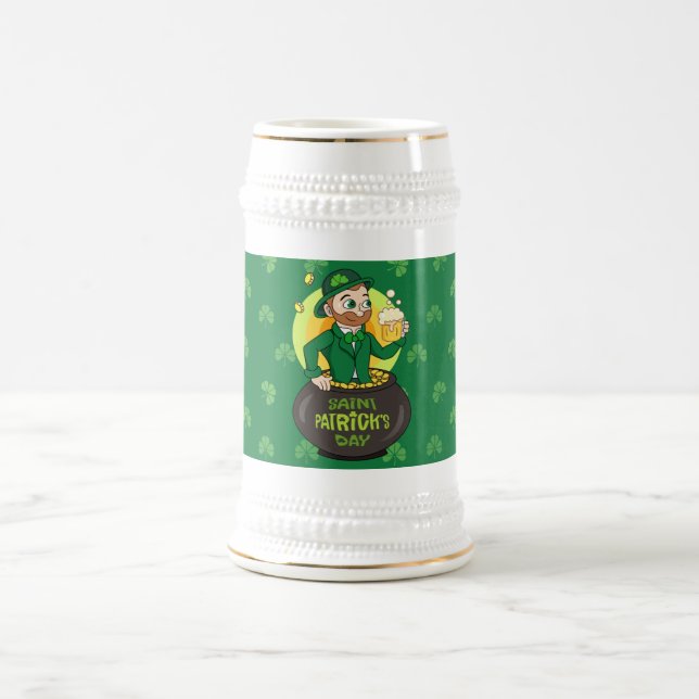 Jarra De Cerveza Personalizado leprechaun en una olla de oro sosten (Centro)