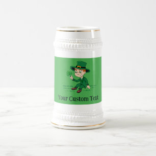 Jarra De Cerveza Personalizado lindo leprechaun con shamrock y arco