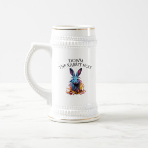 Jarra De Cerveza Personalizado por el conejo azul del agujero de co