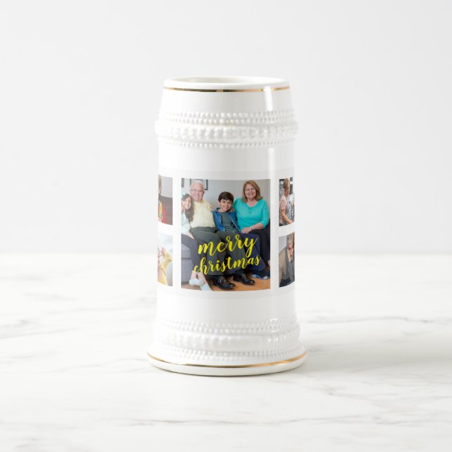 Jarra De Cerveza Personalized Photo Christmas Collage Beer Stein (Centro)