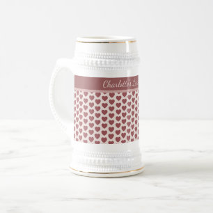 Jarra De Cerveza Personalized Retro Hearts Pink Burgundy