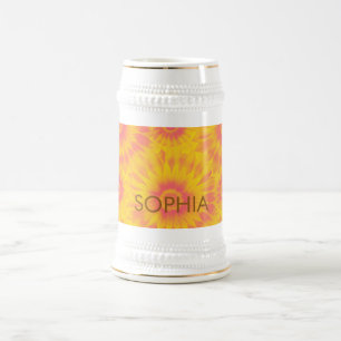 Jarra De Cerveza Personalized Vibrant Sunflower Tie-Dye Art