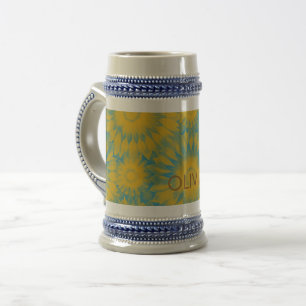 Jarra De Cerveza Personalized Vibrant Sunflower Tie-Dye Art