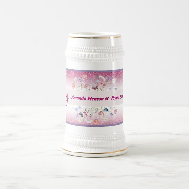 Jarra De Cerveza Pink Watercolor Floral Flower Wedding (Centro)