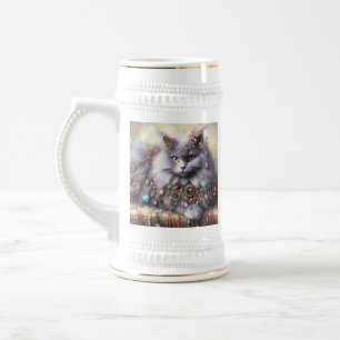 Jarra De Cerveza Pintura de gatos de pelo largo con guijarros de jo