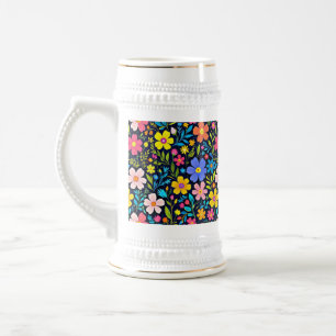Jarra De Cerveza Pintura digital floral patrón de flores