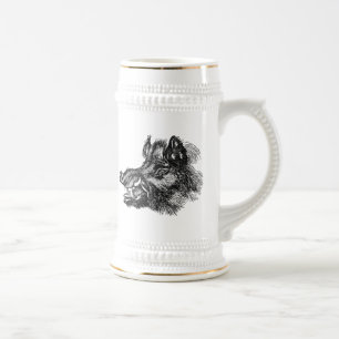 Jarra De Cerveza Plantilla viciosa de los colmillos del jabalí w