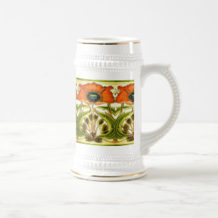 JARRA DE CERVEZA POBRE ROJO VERDE ESTILIZADO ART NOUVEAU