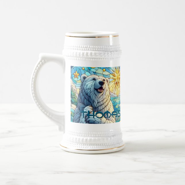 Jarra De Cerveza Polar Bear Faux Stained Glass Personalizado (Izquierda)