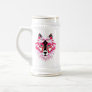 Jarra De Cerveza Polígono de cabeza de lobo rosa-24531