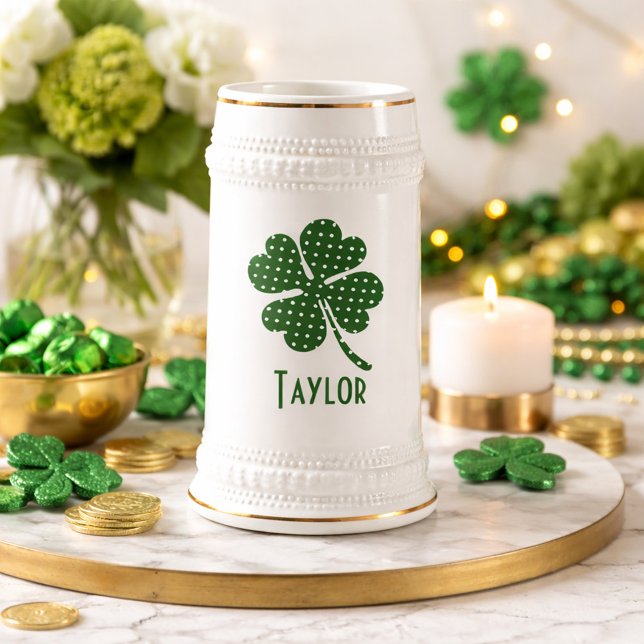 Jarra De Cerveza Polka dot Four Leaf Clover Personalizar (Subido por el creador)