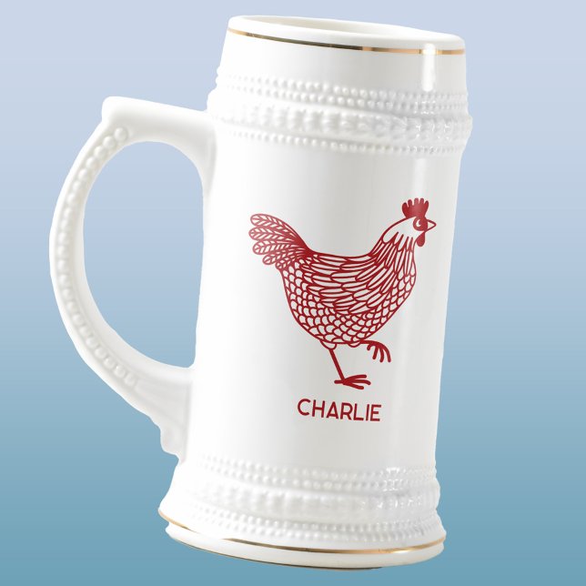 Jarra De Cerveza Pollo Hen Personalizado (Chicken hen poultry personalized beer stein)
