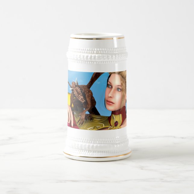Jarra De Cerveza Princesa Dragón Fantasía Arte Digital (Centro)
