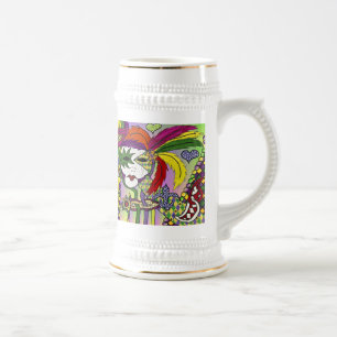 Jarra De Cerveza Psicodélico Mardi Gras Feather Mask Beer Stein