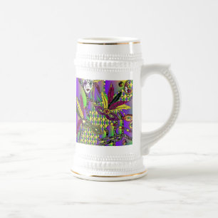 Jarra De Cerveza Psicodélico Mardi Gras Feather Mask Beer Stein