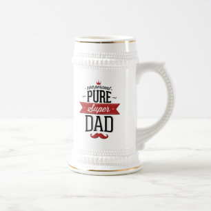 Jarra De Cerveza Pure Super Dad Mustache rojo y negro