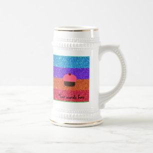 Jarra De Cerveza Purpurina rosado del arco iris de la magdalena