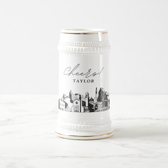 Jarra De Cerveza Raleigh Personalized Skyline Beer Stein (Centro)