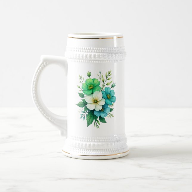 Jarra De Cerveza Ramo de Flores Blancas y Azules-57453 (Izquierda)