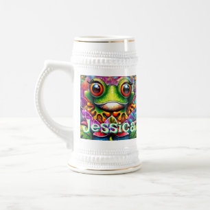 Jarra De Cerveza Rana Hormigón Abstracto Floral Ranas Personalizada