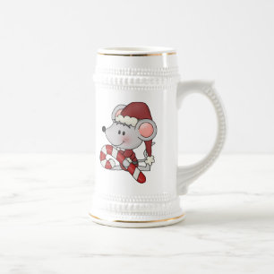 Jarra De Cerveza Ratón del navidad con el bastón de caramelo