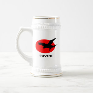 Jarra De Cerveza Raven sobre el sol rojo