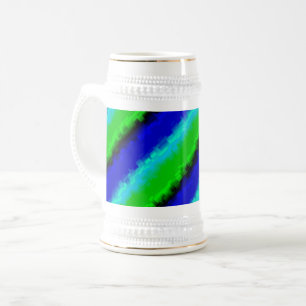 Jarra De Cerveza Rayas Azules Verdes de Vidrio Roto