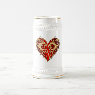 Jarra De Cerveza Red Filigree Heart Stein
