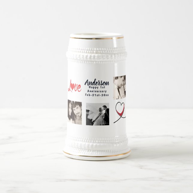 Jarra De Cerveza Regalo de Collage de fotos de aniversario de boda  (Centro)