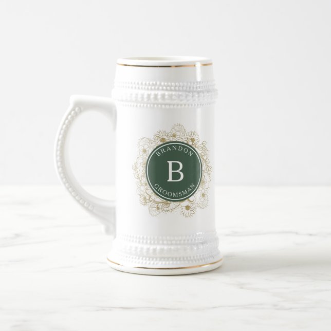 Jarra De Cerveza Regalo de Olive Green Elegant Groomsmen (Izquierda)