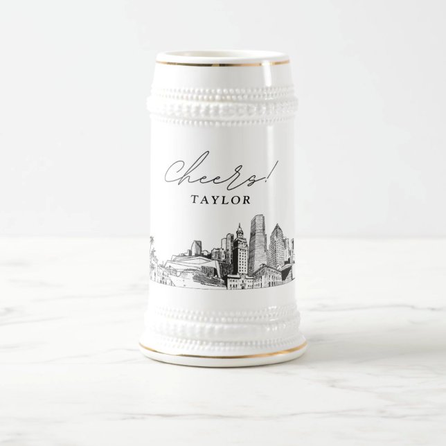 Jarra De Cerveza Regalo personalizado Miami Skyline Sketch Beer Ste (Personalized Bridal Party Gift Miami Skyline Sketch Beer Stein)